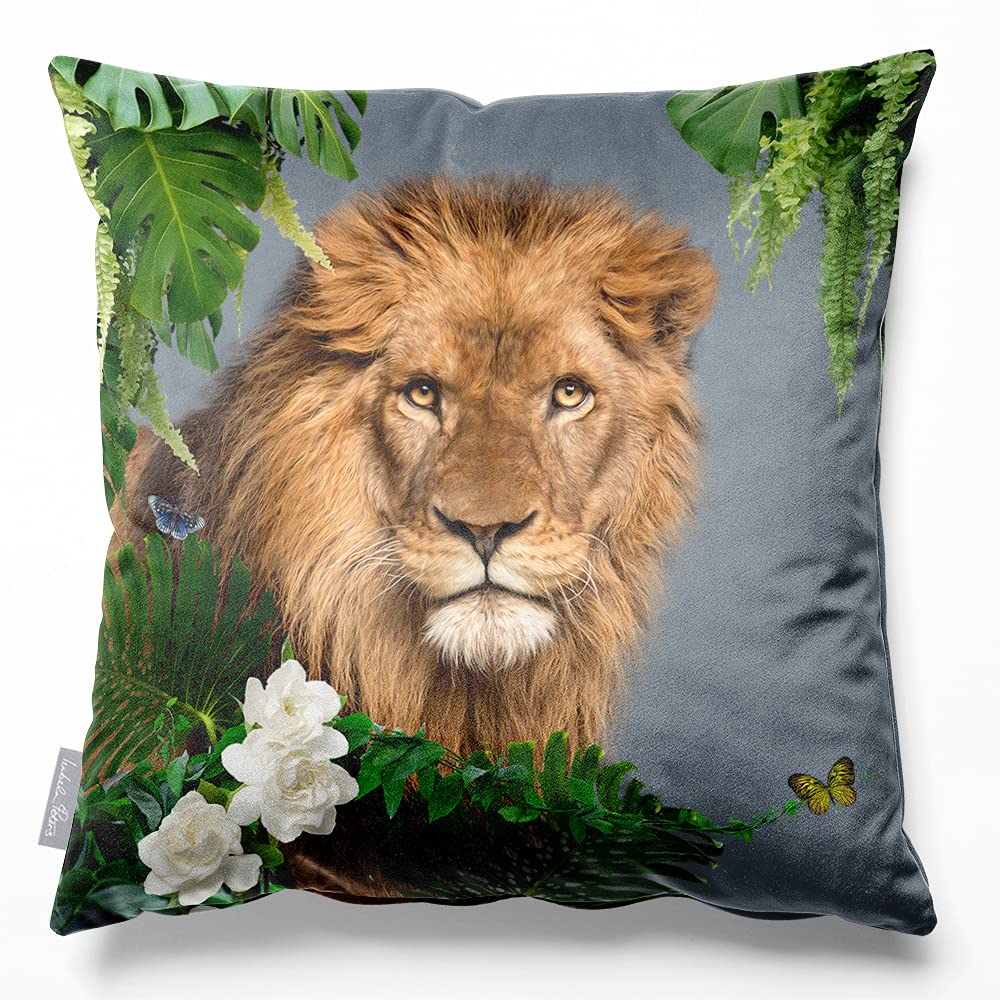 Izabela Peters Lion King - French Grey Eco-Friendly Velvet Cushions - Lion King, French Grey, Large, 45 Cm