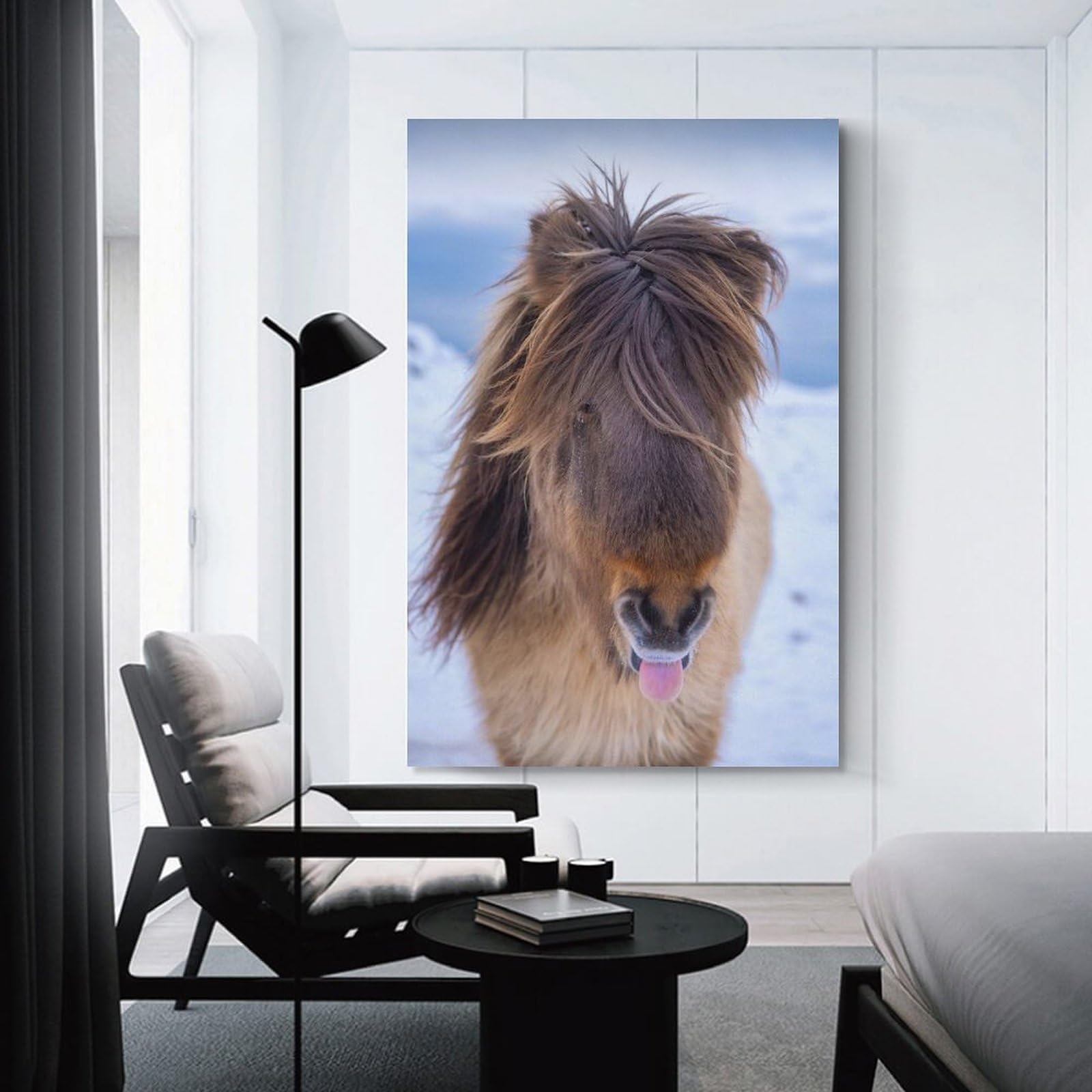 Junmoney Cute Portrait of Horse Canvas Wall Picture, 08x12inch(20x30cm), for Wall Displays, Bedrooms Or Room Updates, Wall Decor Suited to Curated Displays