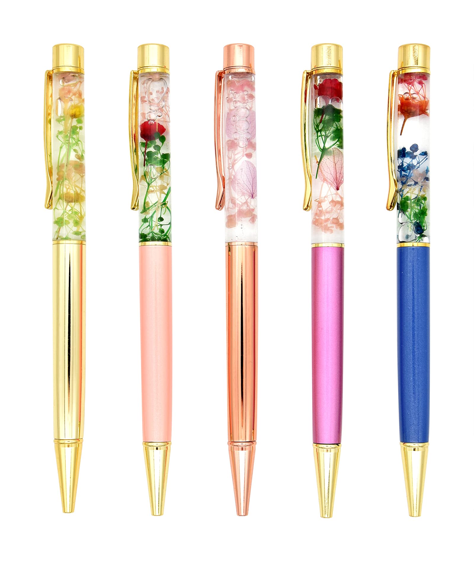 Gullor 5 Pieces Liquid Floral Ballpoint Pens for Gift Fancy Metal Unique Flower Set for Desk Accessories Multicolor - Image 2