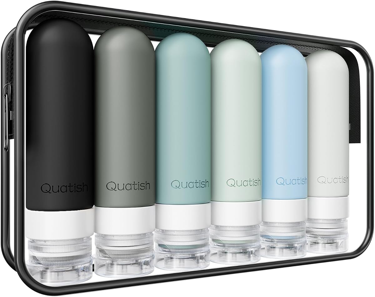 Travel Bottles for Toiletries 6 Pack, Original Patented Leakproof 3 oz Tsa Approved Travel Size Containers, BPA Free Silicone Shampoo and Conditioner Bottles, Cruise Camping Essentials, Black