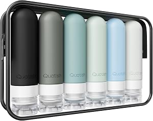 Quatish Travel Bottles for Toiletries 6 Pack, Original Patented Leakproof 3 oz Tsa Approved Travel Size Containers, BPA Free Silicone Shampoo and Conditioner Bottles, Cruise Camping Essentials, Black