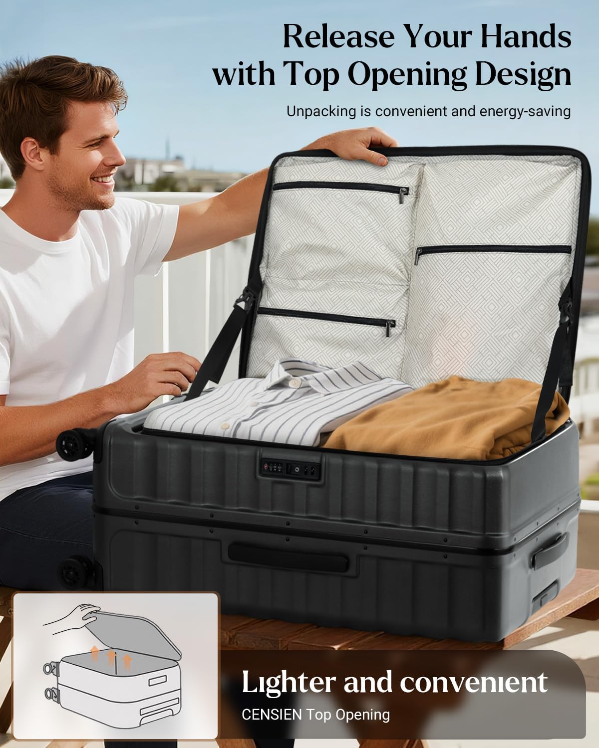 Checked Luggage, 28 Inch Luggage with Spinner Wheels, Large Suitcase with Lightweight PC Hard Shell, Aluminum Frame, Top Opening, YKK Zipper, TSA Lock (Black, 1PC) - Image 2