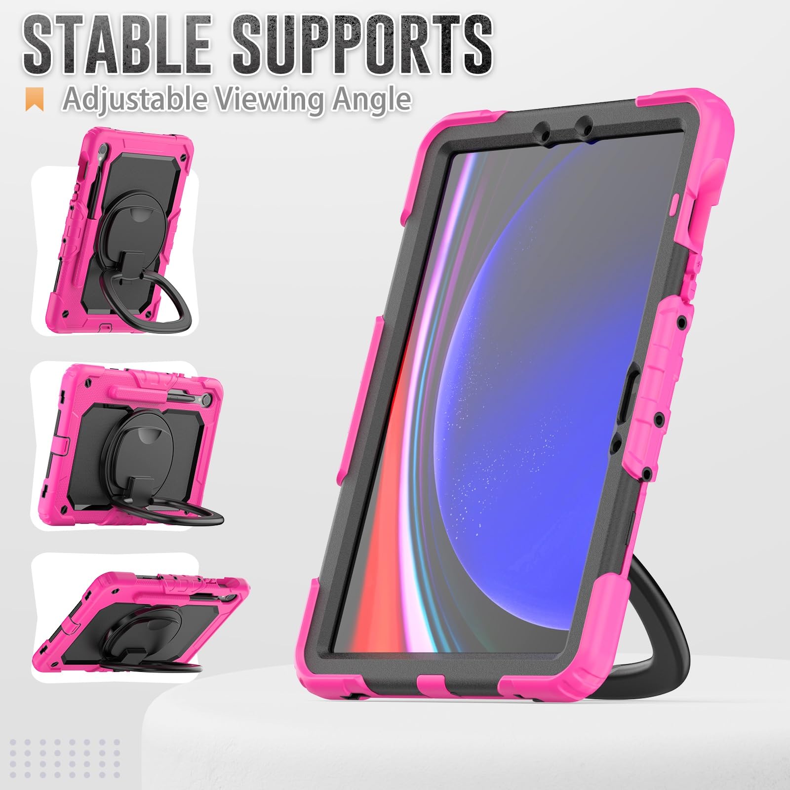 Ochronne etui na tablet PC, wytrzymałe, odporne na wstrząsy etui z tworzywa TPU kompatybilne z Samsung Galaxy Tab S9 11 cali 2023 X710/X716B/X718U etui dla dzieci, obracany o 360 stopni, uchwyt