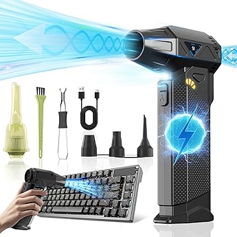 Solareye Electric Air Duster - 300000RPM Compressed Air Duster with Brushless Motor - Cordless Air Blower Rechargeable- 3 Gears Adjustable Jet Dry Blower for Cleaning Keyboard PC Car Home Outdoors
