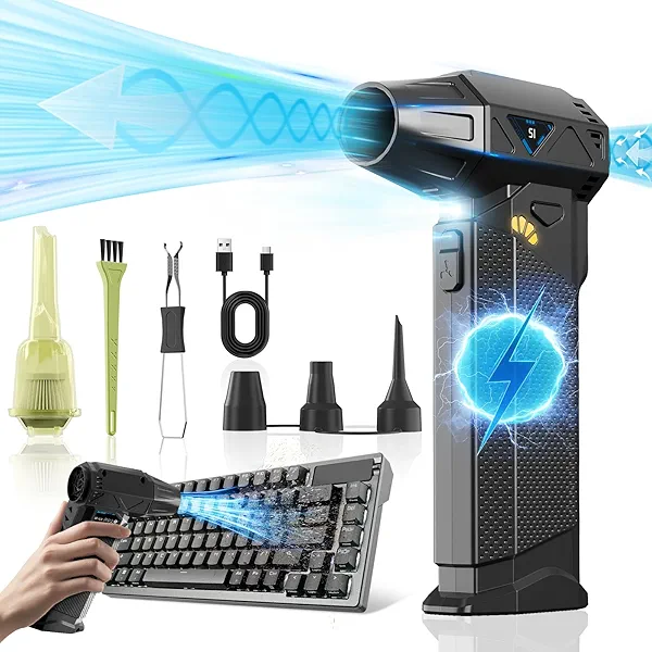Hon&Guan Compressed Air Duster, 180,000 RPM Electric Air Duster, Fast Rechargeable Air Blower, Replace Compressed Air Can, Cordless Air Broom, Turbo Jet Air Blower for Keyboard, Car, PC Dry Cleaning