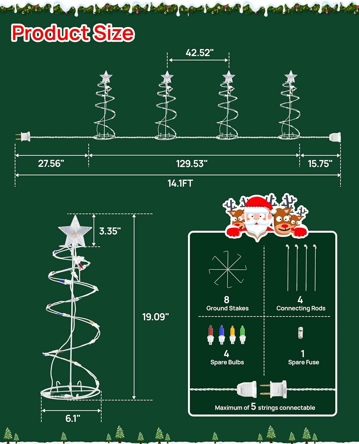 Spiral Christmas Tree Outdoor - 4 Pack Spiral Christmas Tree Pathway Lights Waterproof - Multicolor Spiral Lighted Xmas Trees Lights for Outside Garden Yard Porch, Christmas Decorations