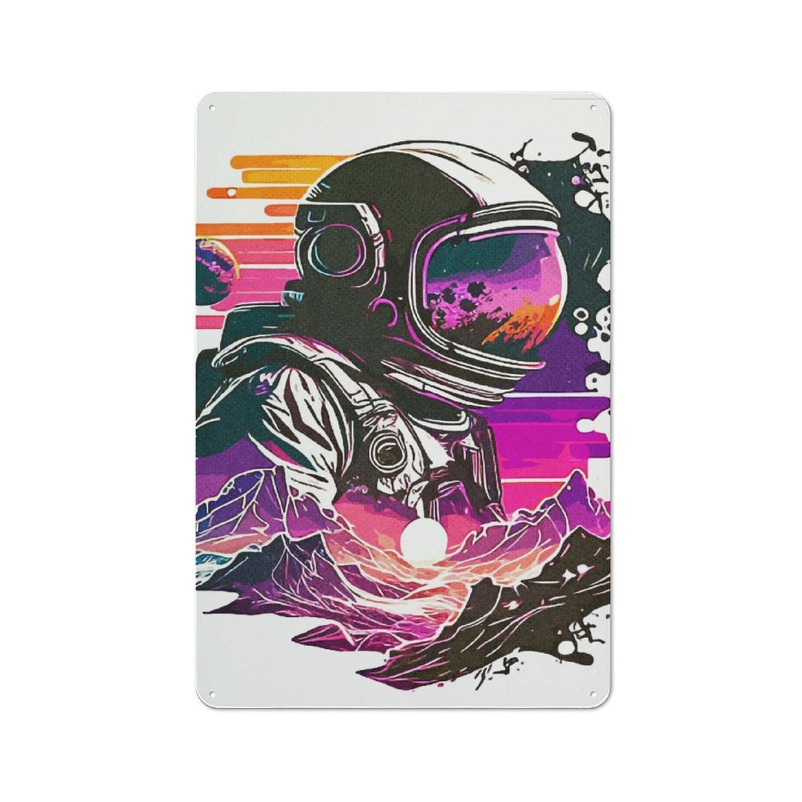 Junmoney Line Art Astronaut Rustic Metal Sign 30X20cm For Living Room Or Hallway, For Winter Room Styling In Living Room And Hallway