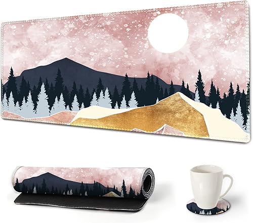 Vista 85 de ARTSO Alfombrilla de escritorio grande negra, alfombrilla de mouse para juegos XXL, alfombrilla de escritorio antideslizante con base de goma, Flor