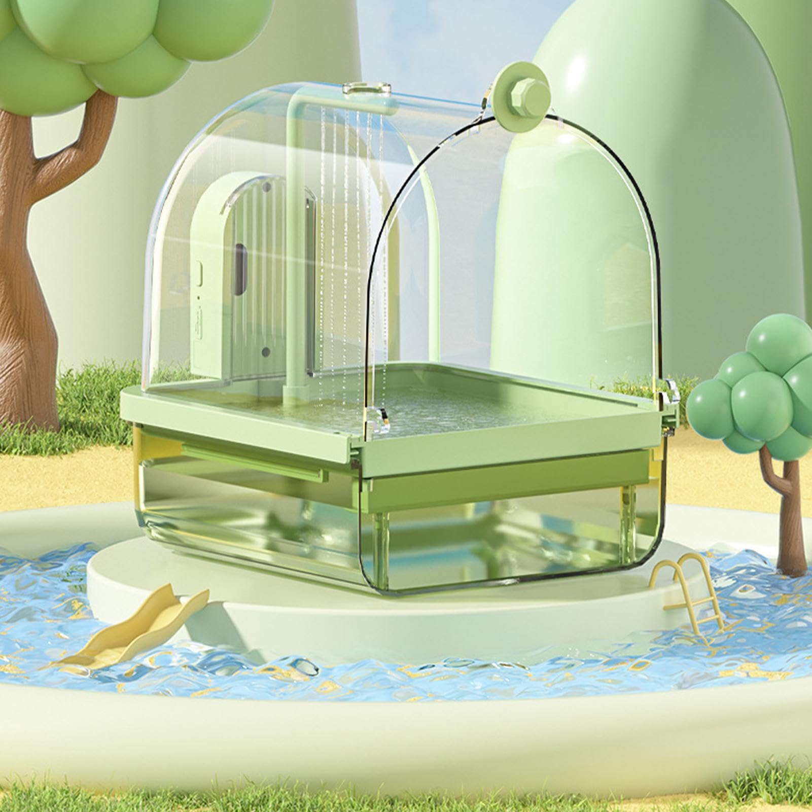 Bain pour Cage à Oiseaux Support de Automatique Résistant aux Morsures | Bain pour Oiseaux de Compagnie Pour Intérieur Extérieur Volière Exposition Bain Oiseaux Automatique Perchoir Anti-Morsure