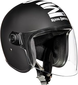 Royal Enfield Open Face MLG Helmet with Clear Visor Matt Black & White, Size: M( 57-58cm)