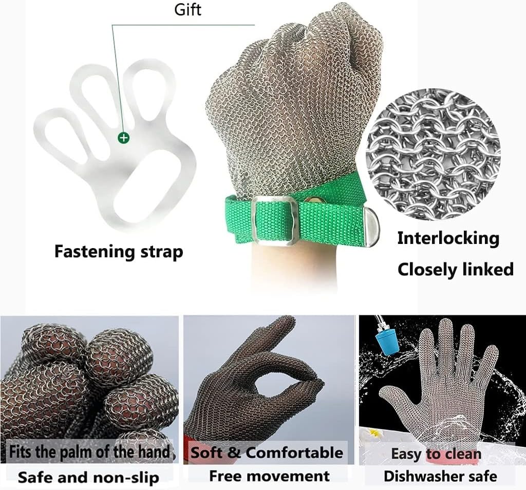Stainless Steel Chainmail Gloves, Kitchen Cutting Shucking Gardening Safety Gloves Cut Resistant Gloves, Adjustable (Size : 1PCS/XL)
