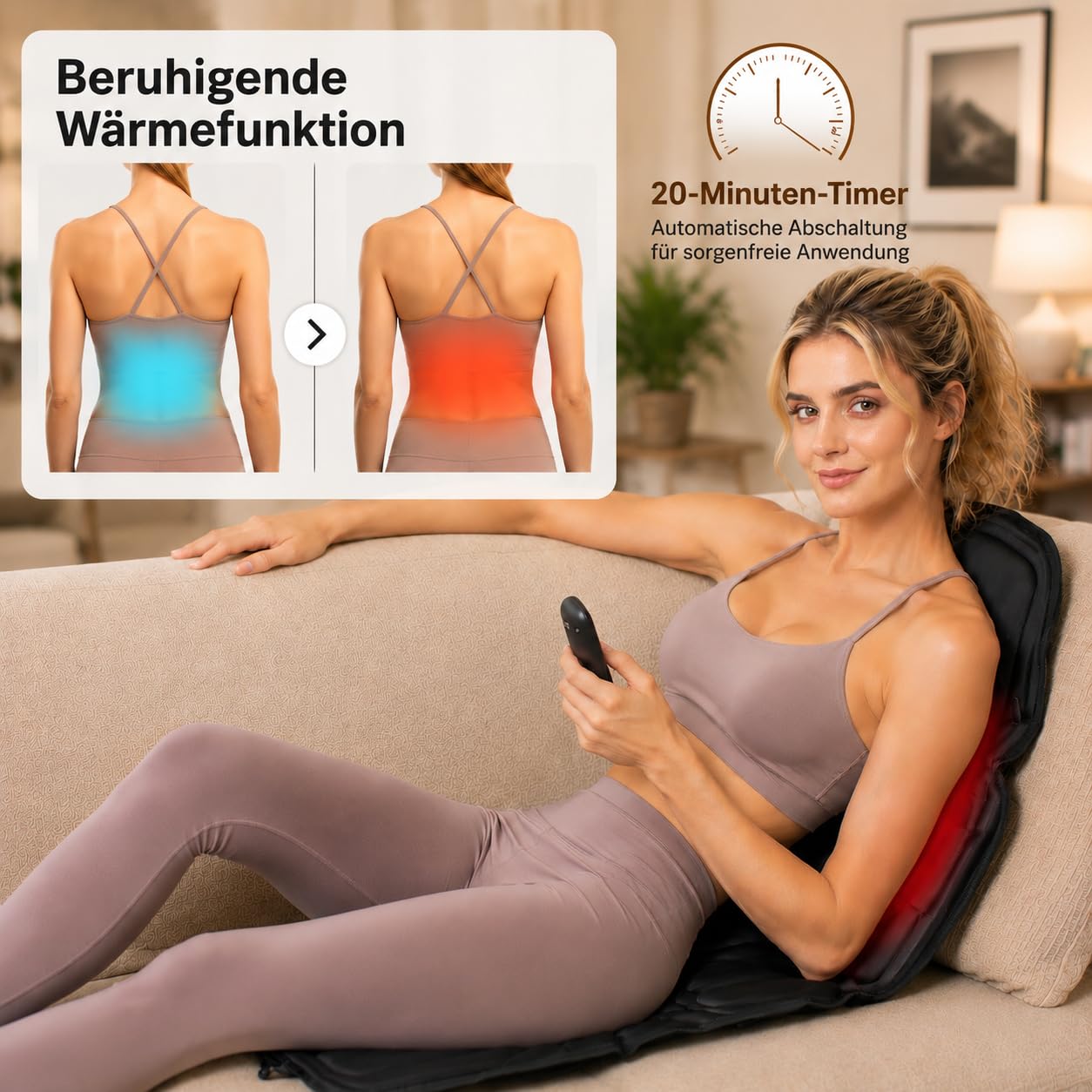 Massagesitzauflage mit Wärme,10 Vibrationsmotoren Massageauflage mit Vibration für Rücken und Nacken,Sitzkissen zur Entspannung,Rückenmassagegerät Hause Büro,Geschenke für Männer/Frauen/Mama
