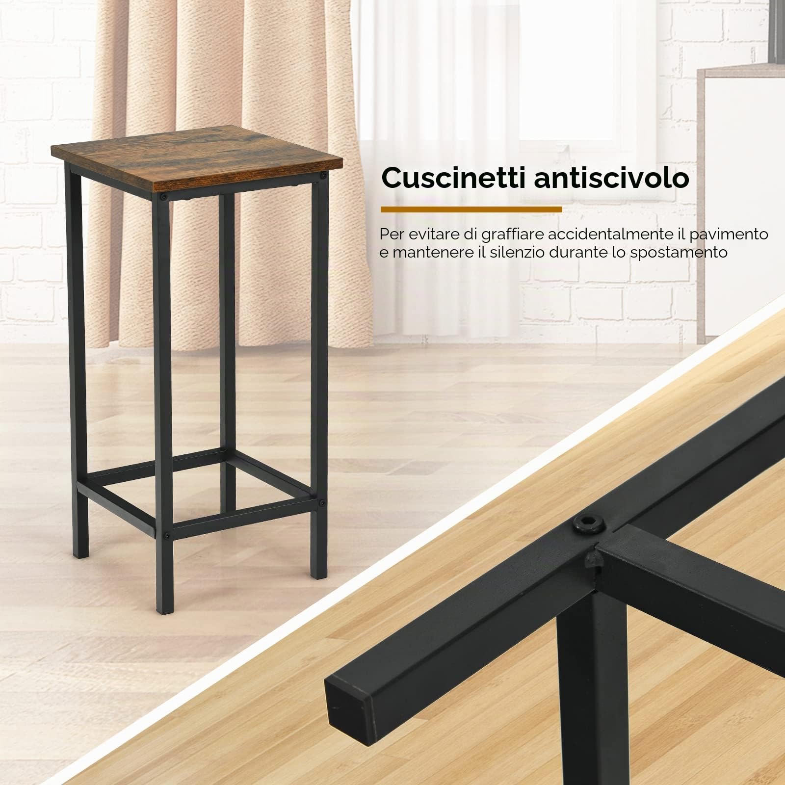 GIANTEX Set di 4 Sgabelli Quadrati da Bar, Design Industriale con Sedie, Poggiapiedi, di Telaio in Ferro, per Cucina/Bistrot/Caffè, Portata di 150KG, 30x30x72cm