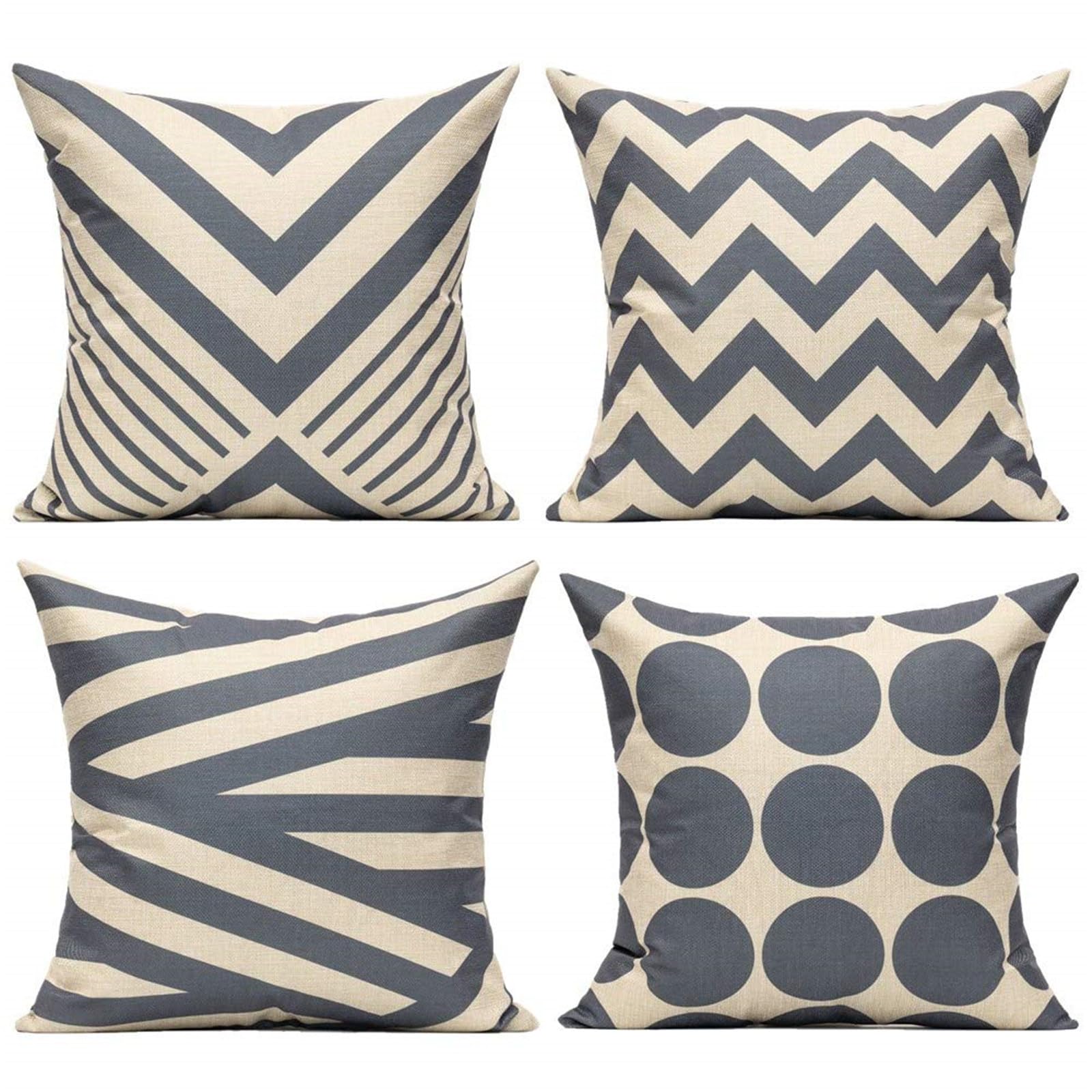 Housse coussin 60x60cm gris en lin lot de 4 pour canapé et salon