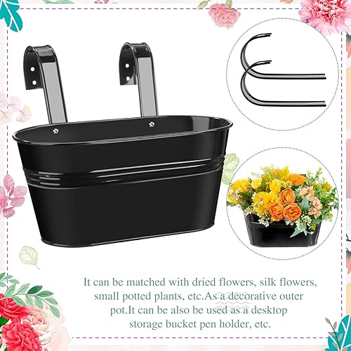 Miniatura 3 de Foaincore 9 macetas de barandilla de hierro de metal ovaladas para colgar para jardín, balcón, caja de plantas, cubo colgante para interiores y