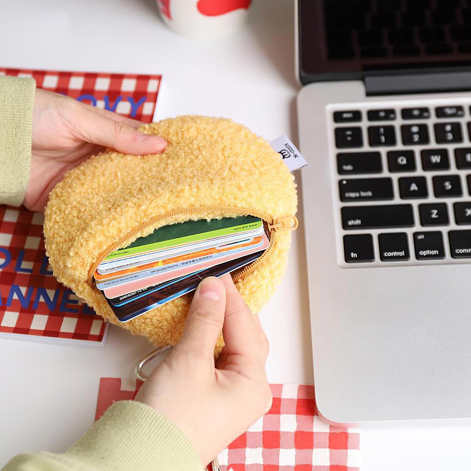Cute Plush Cookie Coin Purse for Women with Neck Strap Yellow image 4
