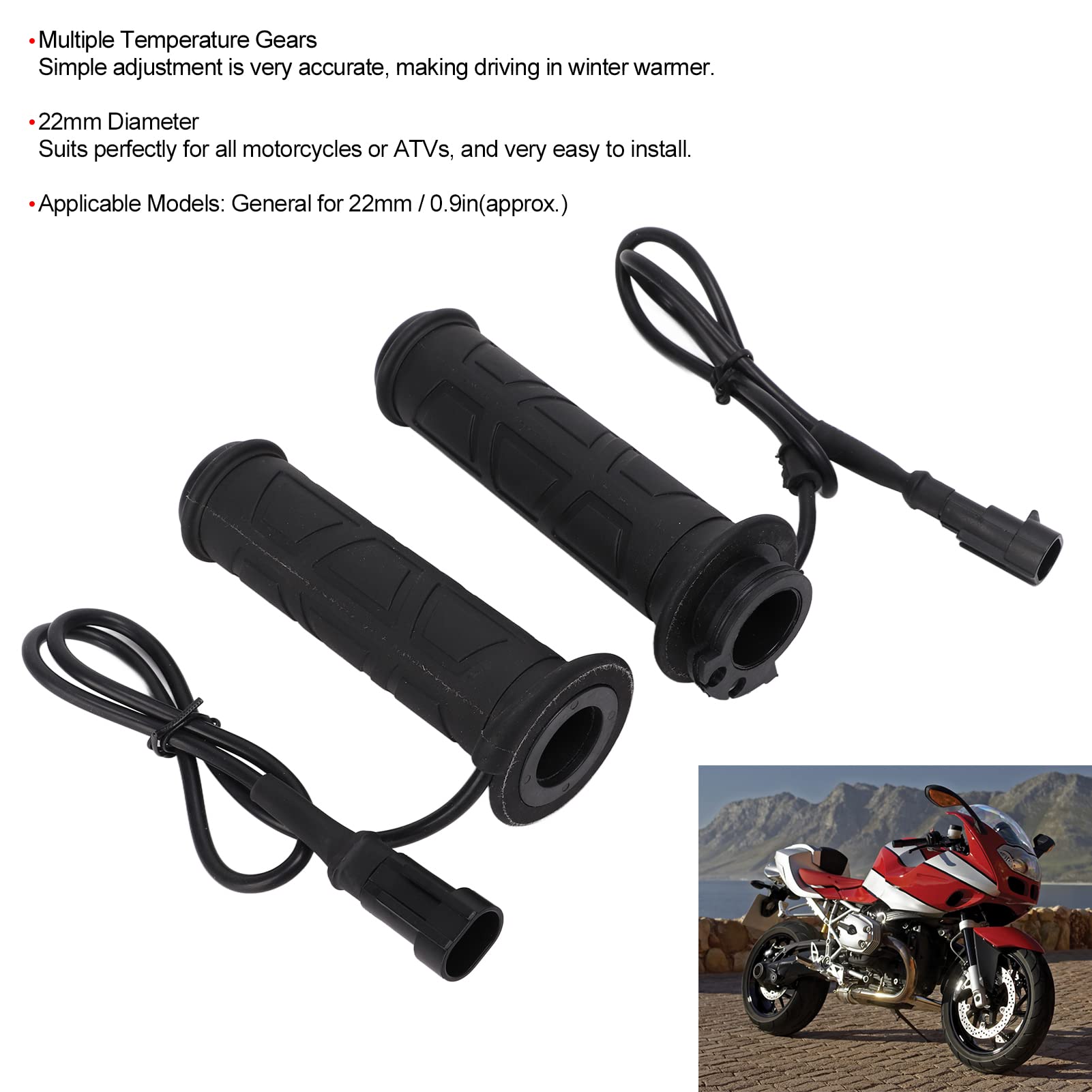 Poignée chauffante pour Moto 22 mm, 3 Vitesses, température réglable, en Alliage d'aluminium TPV Noir, Universel pour Toutes Les Motos, VTT, Confort de Conduite en Hiver