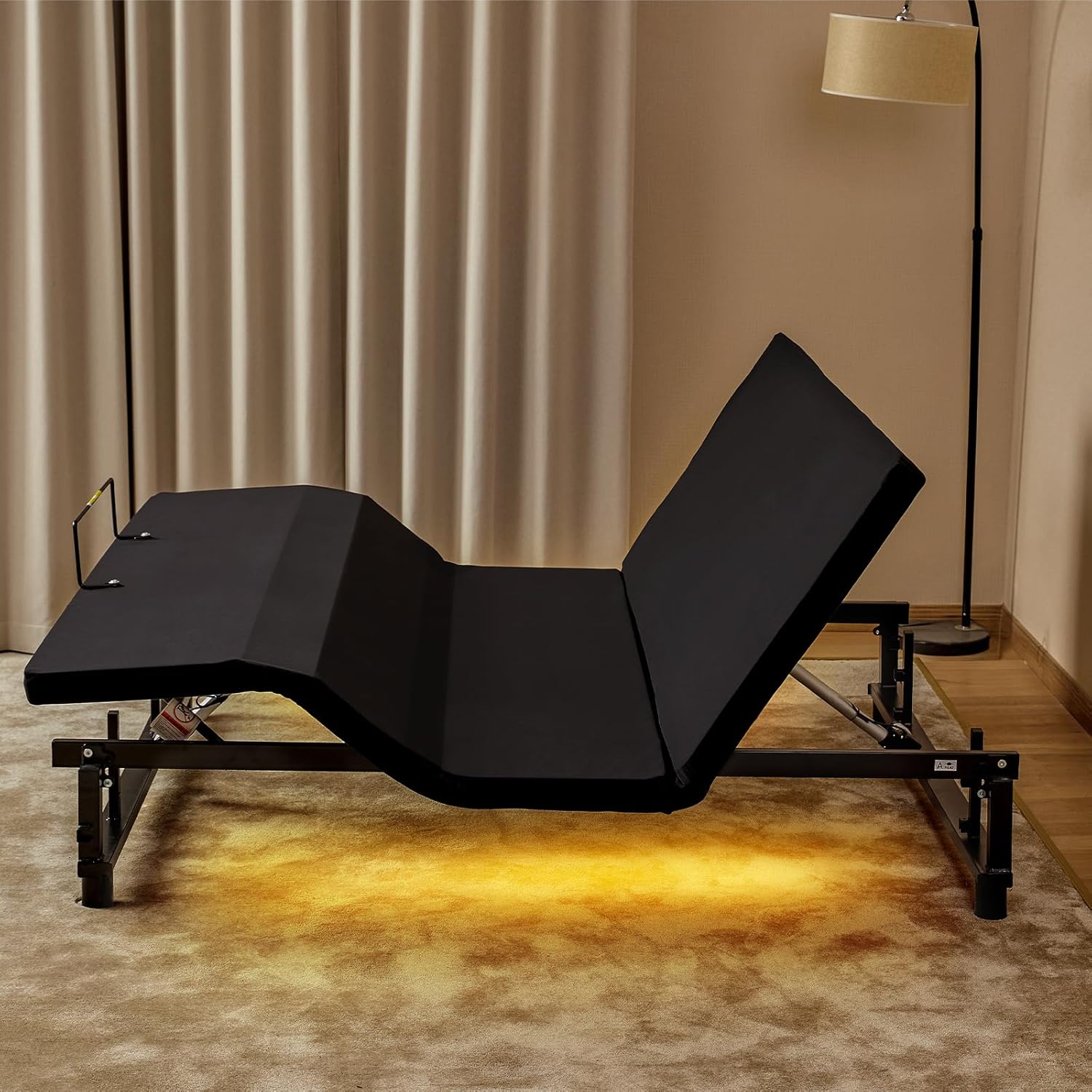 KEIKI King Adjustable Bed Frame with Remote, Head & Foot Incline, Zero Gravity, 4 USB Ports & Under-Bed Nightlight, Quiet Motor Base, Black