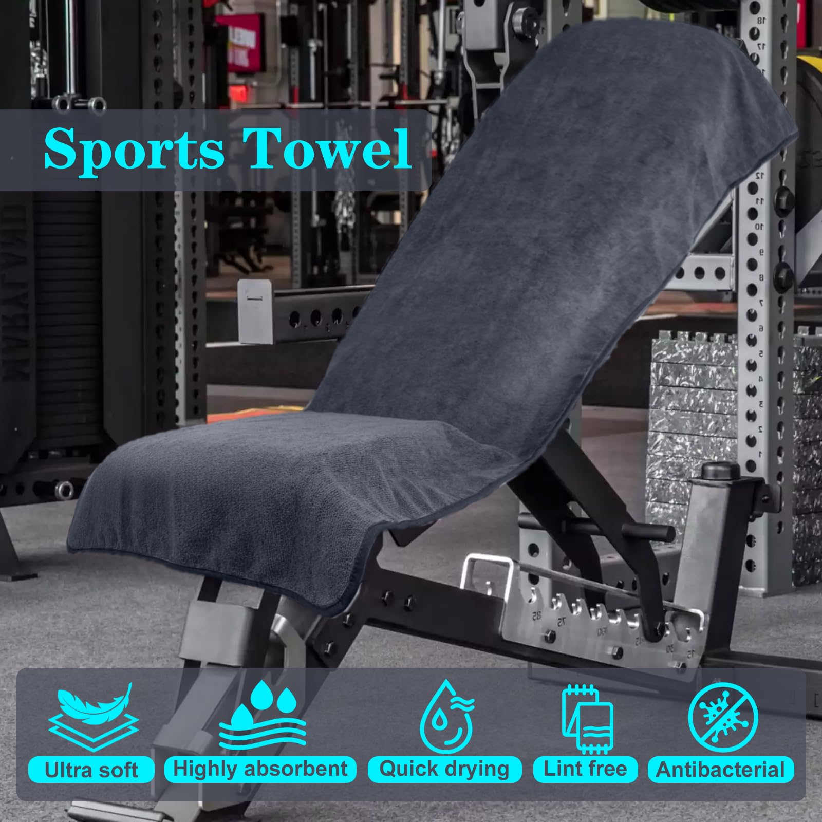 Serviette Sport 120 x 50 cm, Serviette de Sport avec Poche Zippée et Capuche, Microfibre, pour Salle, Yoga, Fitness, Extérieur et Entraînement, Grise - 3