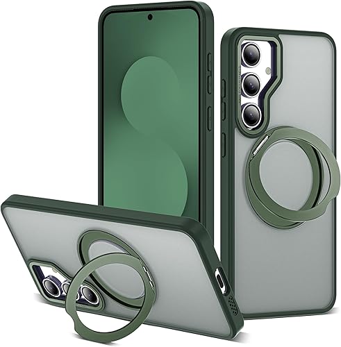 Miniatura 84 de Funda para Samsung Galaxy S25 con soporte de anillo magnético giratorio de 360°, compatible con protección militar Mag-Safe, a prueba de golpes,