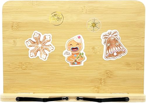 SUNFICON Soporte grande para libros de cocina, 50 calcomanías de Navidad brillantes, 500 calcomanías de Navidad doradas transparentes, etiquetas de
