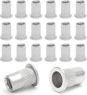 50PCS 5/16"-18 Stainless Steel Threaded Insert Rivet Nut, 5/16-18UNC Rivnuts Flat Head Rivets, Knurled Nutsert Screws Blind Nut
