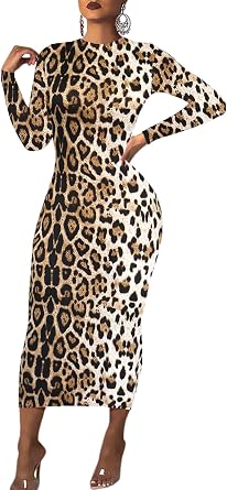 Womens Long Sleeve Bodycon Dress - Midi Casual Club Party Long Fitted Tight Fall Dresses