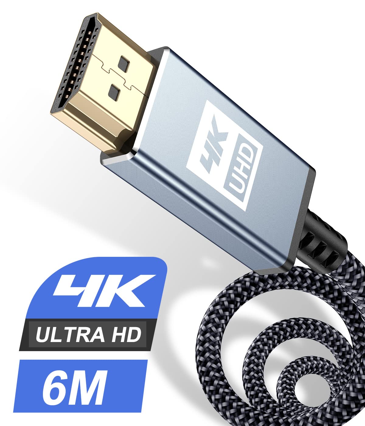 4K HDMI Cable 6m,Sweguard High Speed 18Gbps Braided HDMI 2.0 Cable 4K@60Hz 2K@144Hz Supports 3D UHD 2160p HD 1080p Ethernet HDCP 2.2 ARC Compatible Fire TV,Xbox,PS5/4/3,Blu-ray,Sky,Monitor,Laptop,PC