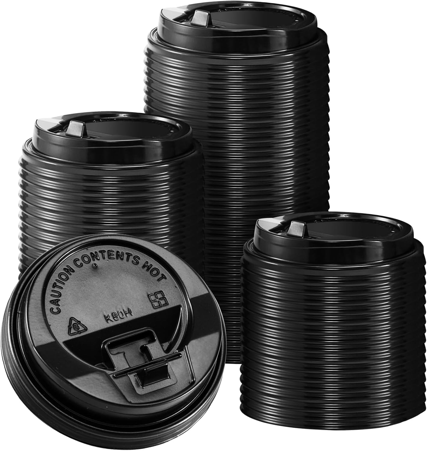 Lamosi 200 Pack Coffee Cup Lids for 10, 12, 16, 20, 24 oz Paper Cups, Disposable Plastic Cup Lids for Hot/Cold Drinking Cups, 3.54 Inches/90 mm Diameter - Black