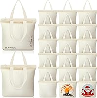 Vista 9 de Silkfly 20 Bolsas de Lona a Granel de 16.5x13.4'' Bolsas de Lona de Algodón en Blanco con Asas y Cremallera Reutilizables Lisas para Comestibles