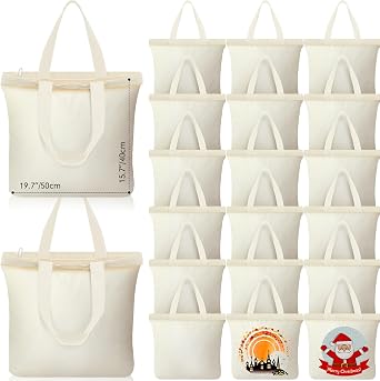 Silkfly Canvas Tote Bags Bulk Blank Cotton Canvas Bag with Zipper Handles Reusable Plain Grocery Makeup Handbag for DIY