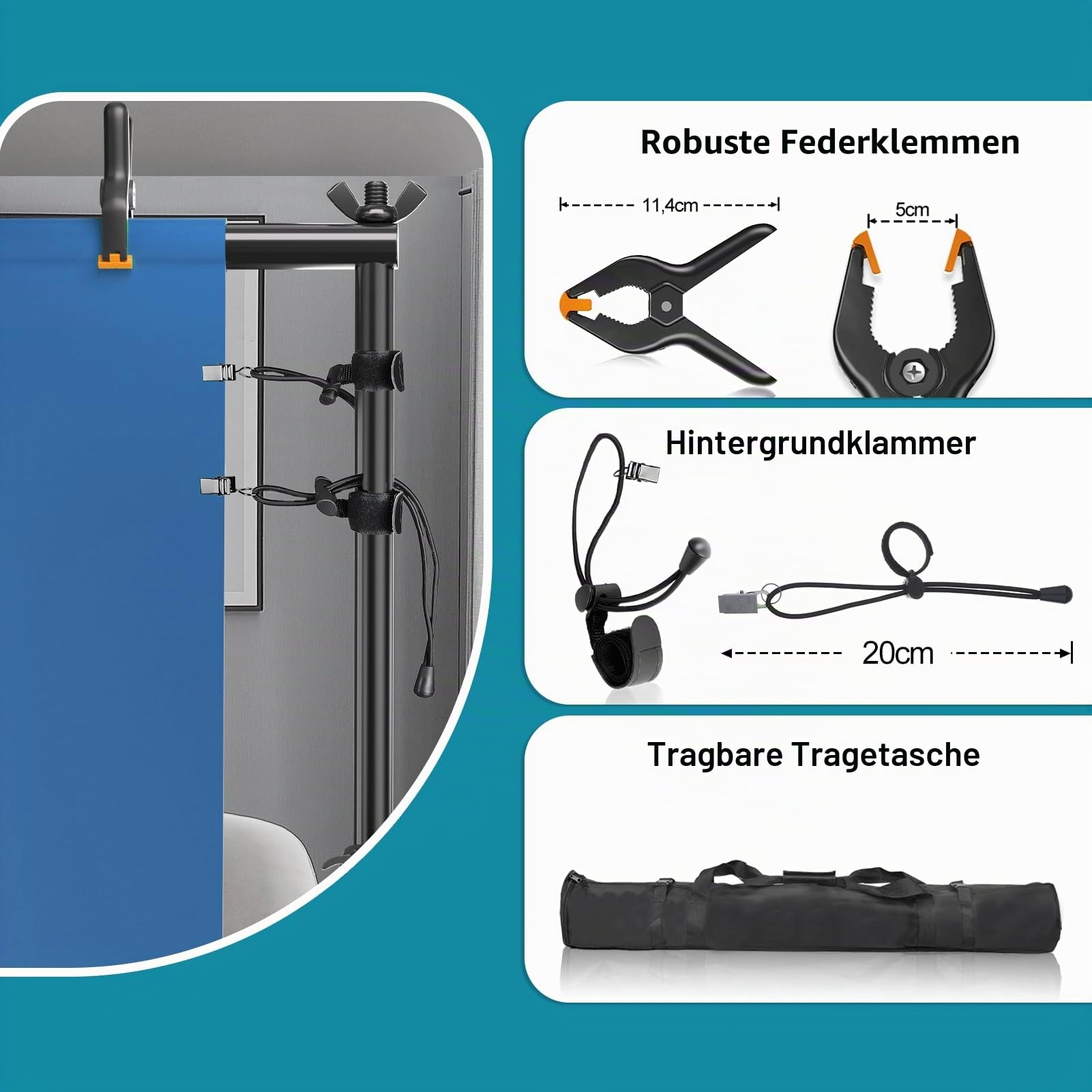 Hintergrund Ständer Fotografie, 2,8x3m Verstellbare Fotohintergrund Ständer | Hintergrundsystem, Hintergrundklemmen, Tragetasche, Fototudio, Porträt, Produktfotografie, Studiofotografie