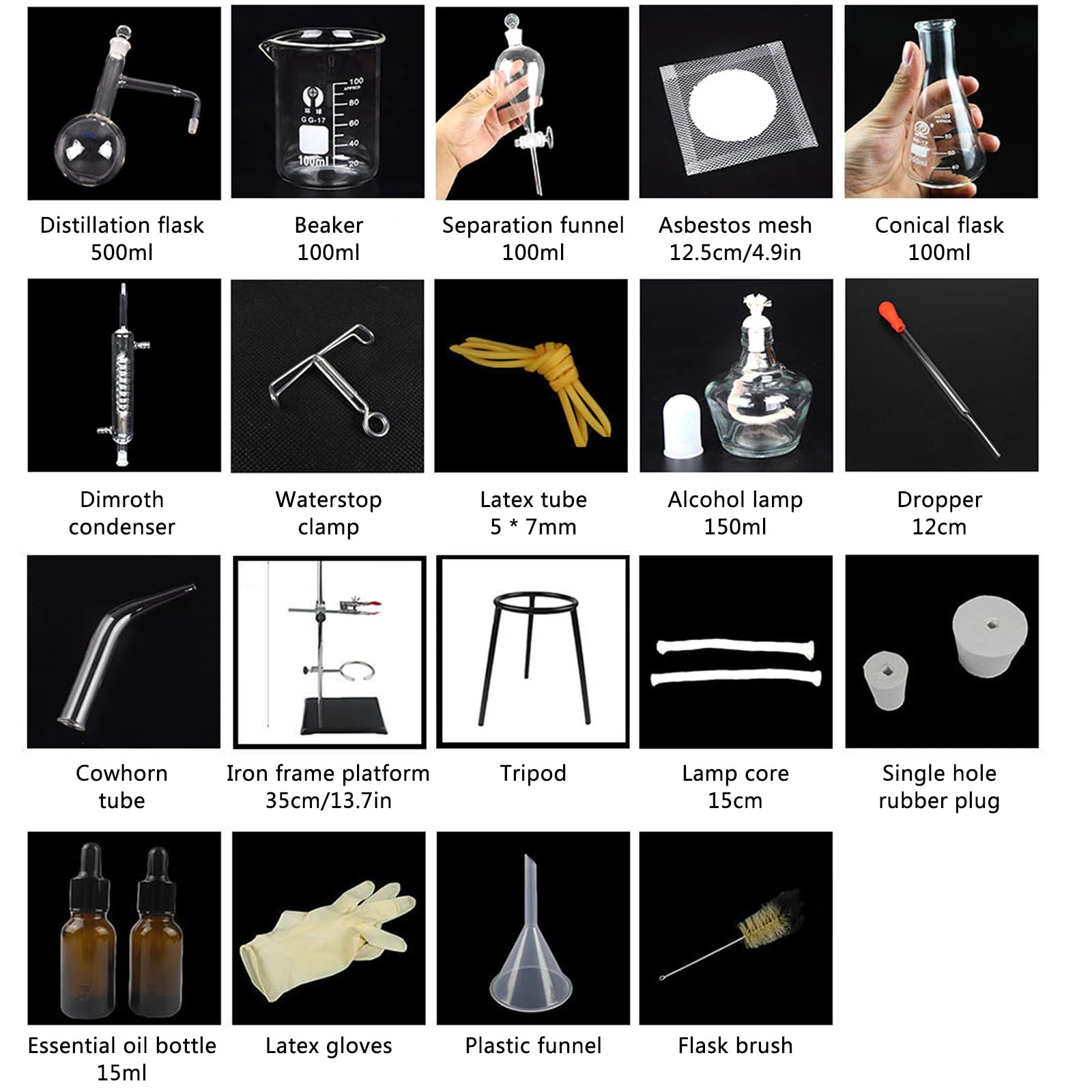 Trichter Filter Kit,Labware Set ätherische Öl Extraktion Destillation Apparat,Distiller Destillation, um Ihr eigenes ätherisches Öl herzustellen,Glas organische Chemie Kit Destillation Kit