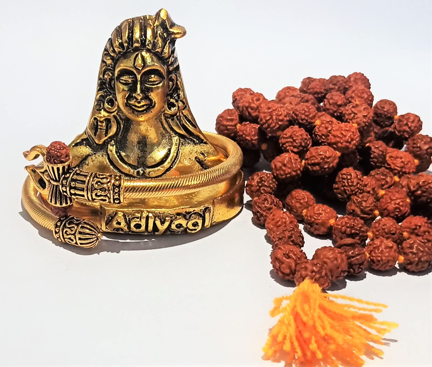 A&S Ventures Metal Adiyogi & Om Damru Bracelet Golden with Rudraksha Mala for Gifting, Home Decor, Office Shop, Religious Purpose, Car Dashboard