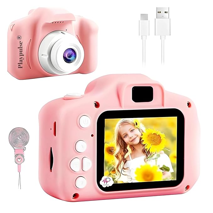 Playpulse (2 Years Warranty) Children’s HD Camera – 13MP Dual Lens Video & Selfie Toy Cam with Filters & Games for Boys & Girls Ages 4–15 (Pink)