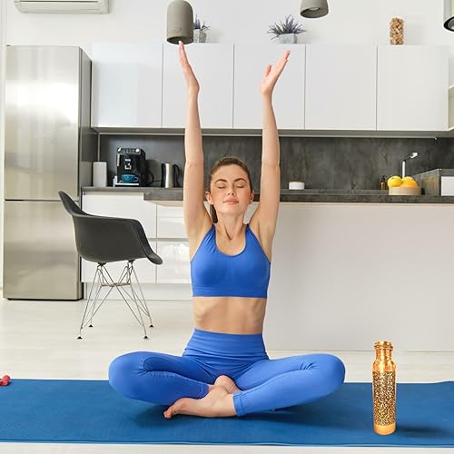 Miniatura 7 de VIBRANIC Botella de agua acuática de cobre de 34 onzas, a prueba de fugas, botella de cobre ayurvédica para deportes, fitness, yoga, beneficios