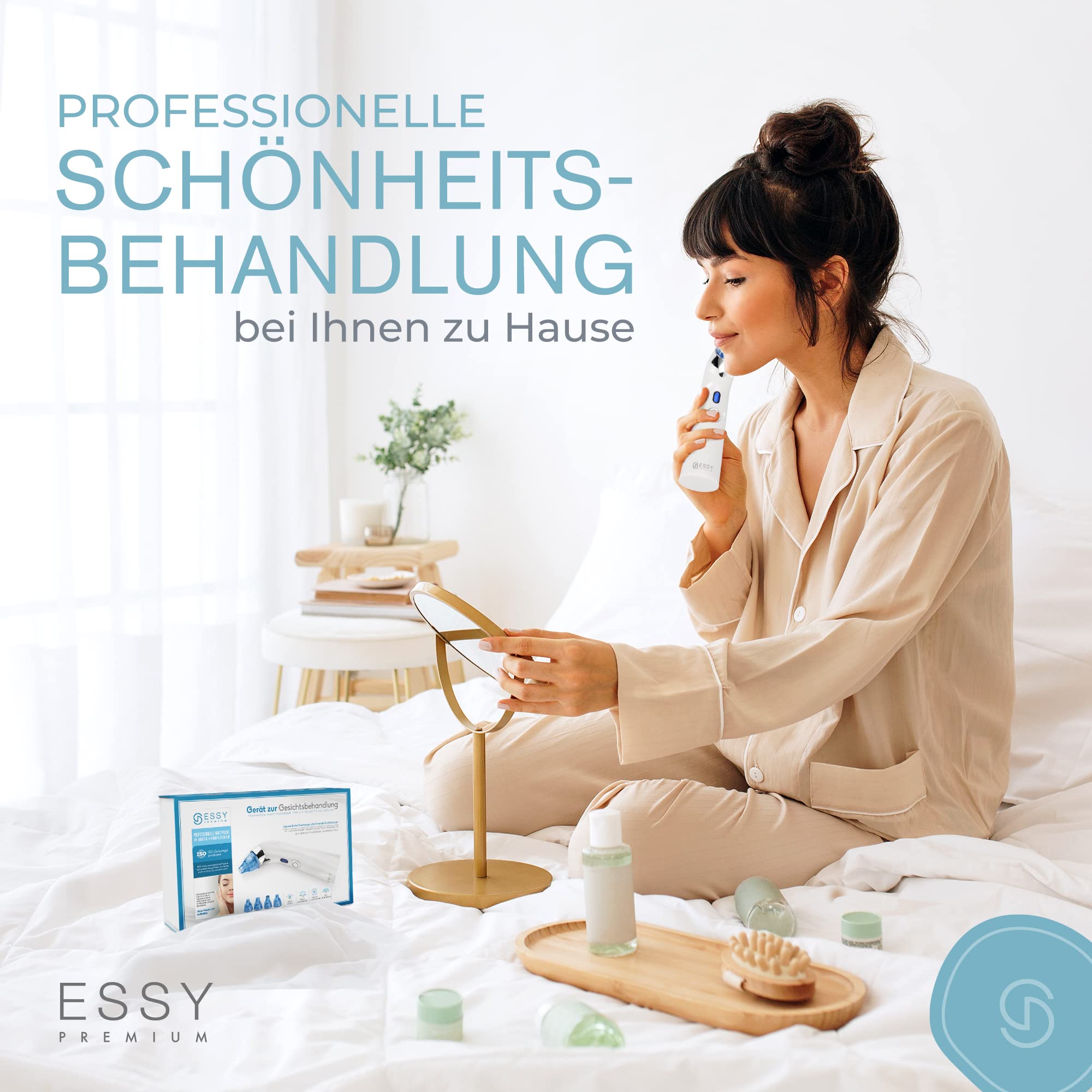 Essy Mitesserentferner Gesichtsreinigungsgerät zur Pickel-Absaugung (Blau) | Tiefenreinigung der Poren, 5 einstellbare Intensitätsstufen, wiederaufladbar, 4 Saugaufsätze, für alle Hauttypen geeignet