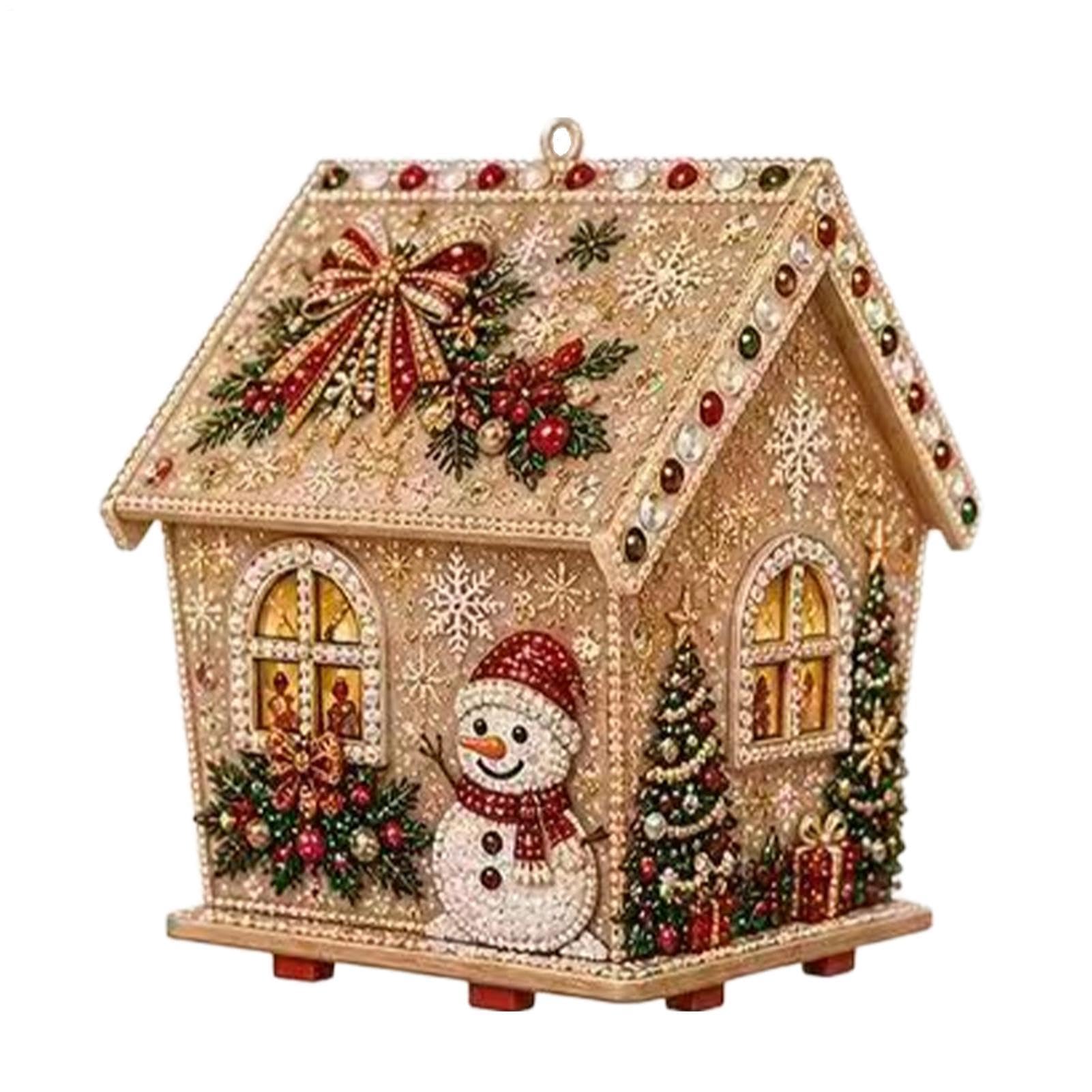 3D Christmas Pearl Diamond Light Up Wooden House Art Kits