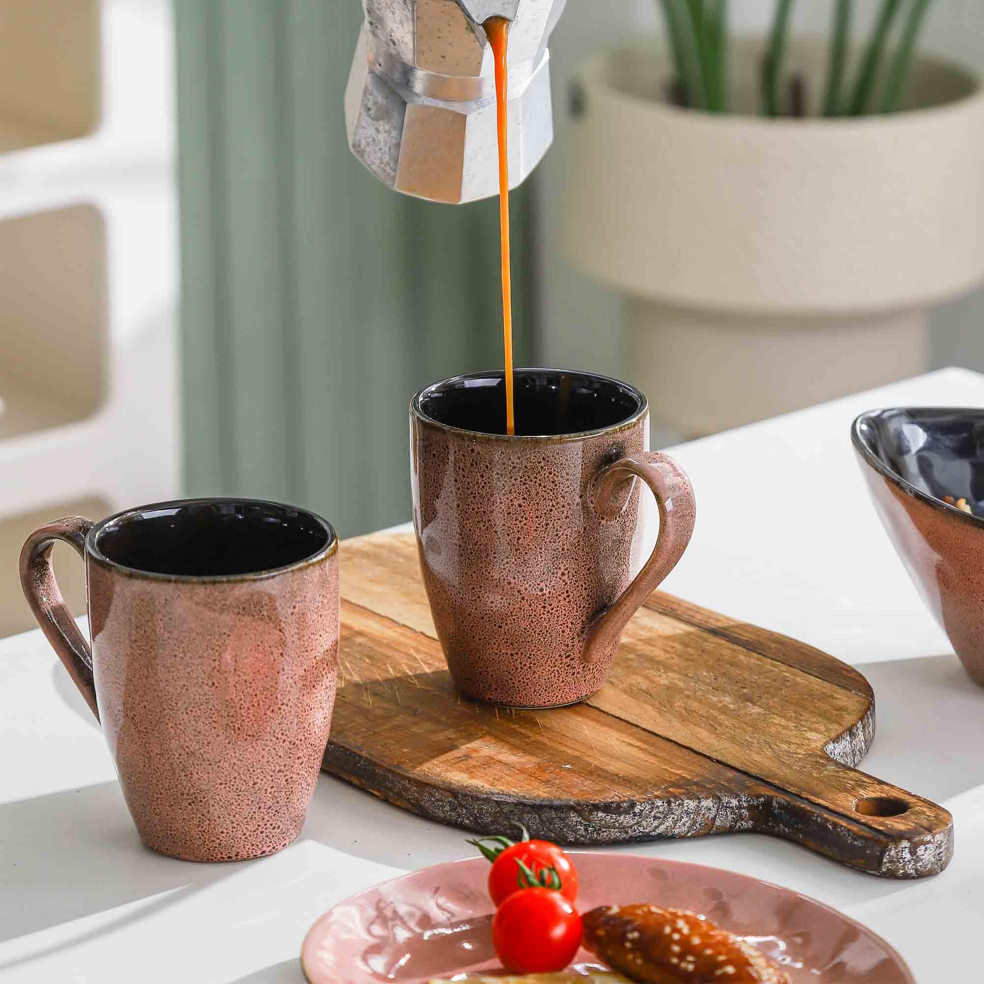 Juego De 6 Tazas De Cerámica Para Té Y Café De Porcelana, 414 Ml Tamano Grande Color Blanco