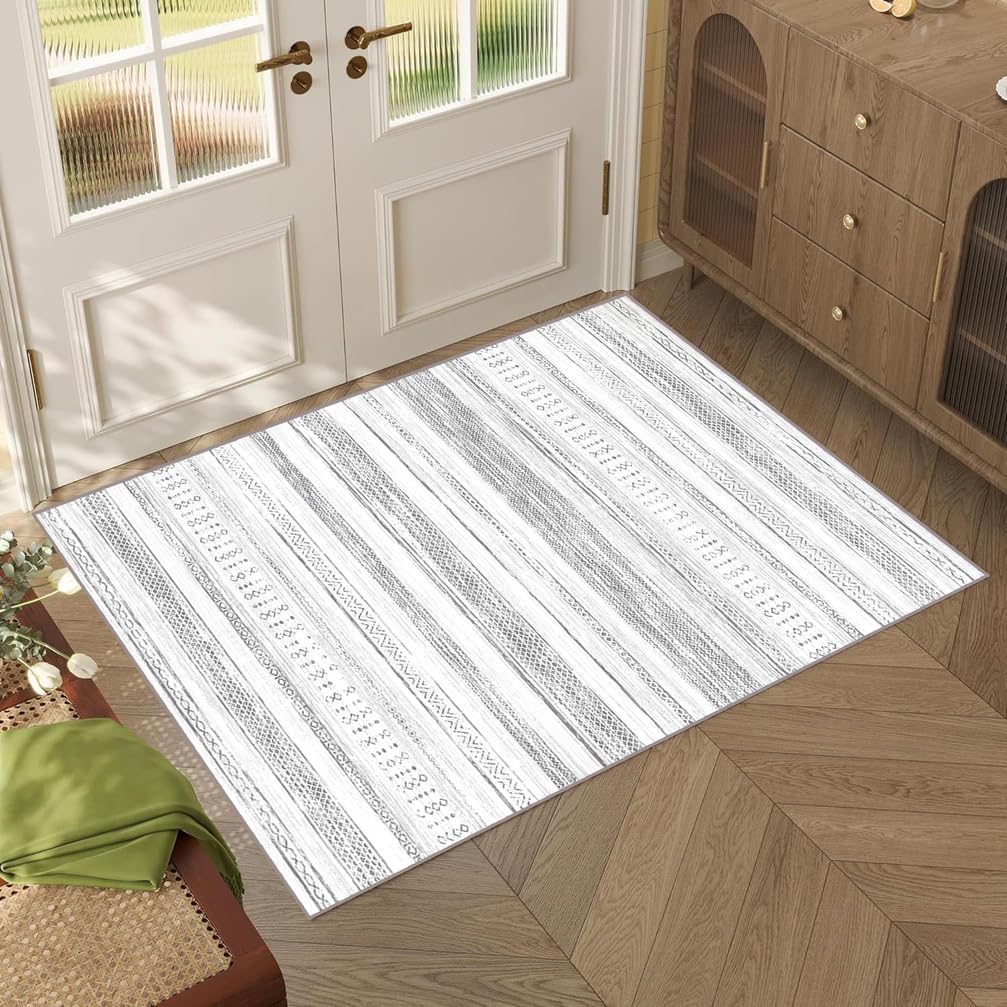 Tapis de Couloir Long Lavable 80x300 cm, Tapis d'Entrée Intérieur Antidérapant à Motifs Marocains, Tapis de Sol Doux pour Salle de Bain, Cuisine, Passage, Buanderie, Couleur Gris Clair
