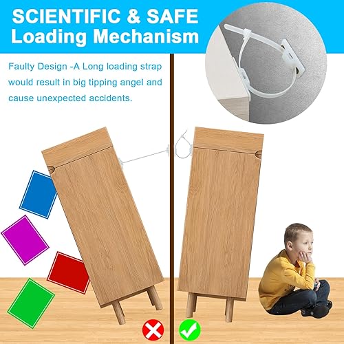 Miniatura 3 de Paquete de 8 anclajes para muebles, correas de anclaje de pared antipunta para muebles a prueba de bebés, correas de anclaje de pared ajustables