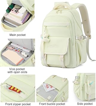 JiaYou Lightweight Backpack for Middle School Girls Large Capacity Campus Daypack(Khaki-4Pcs,29 Liters)