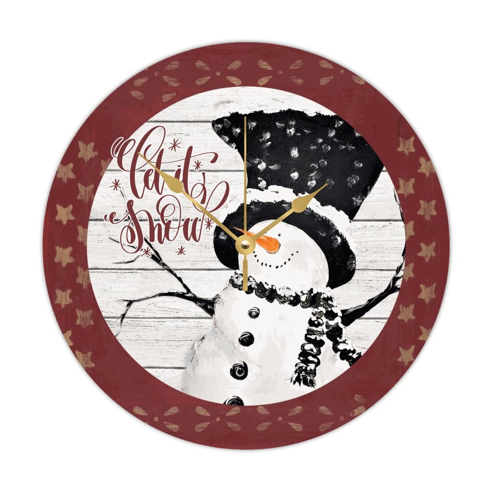 Horloge en bois Let It Snow 38cm vintage à quartz pour l'hiver