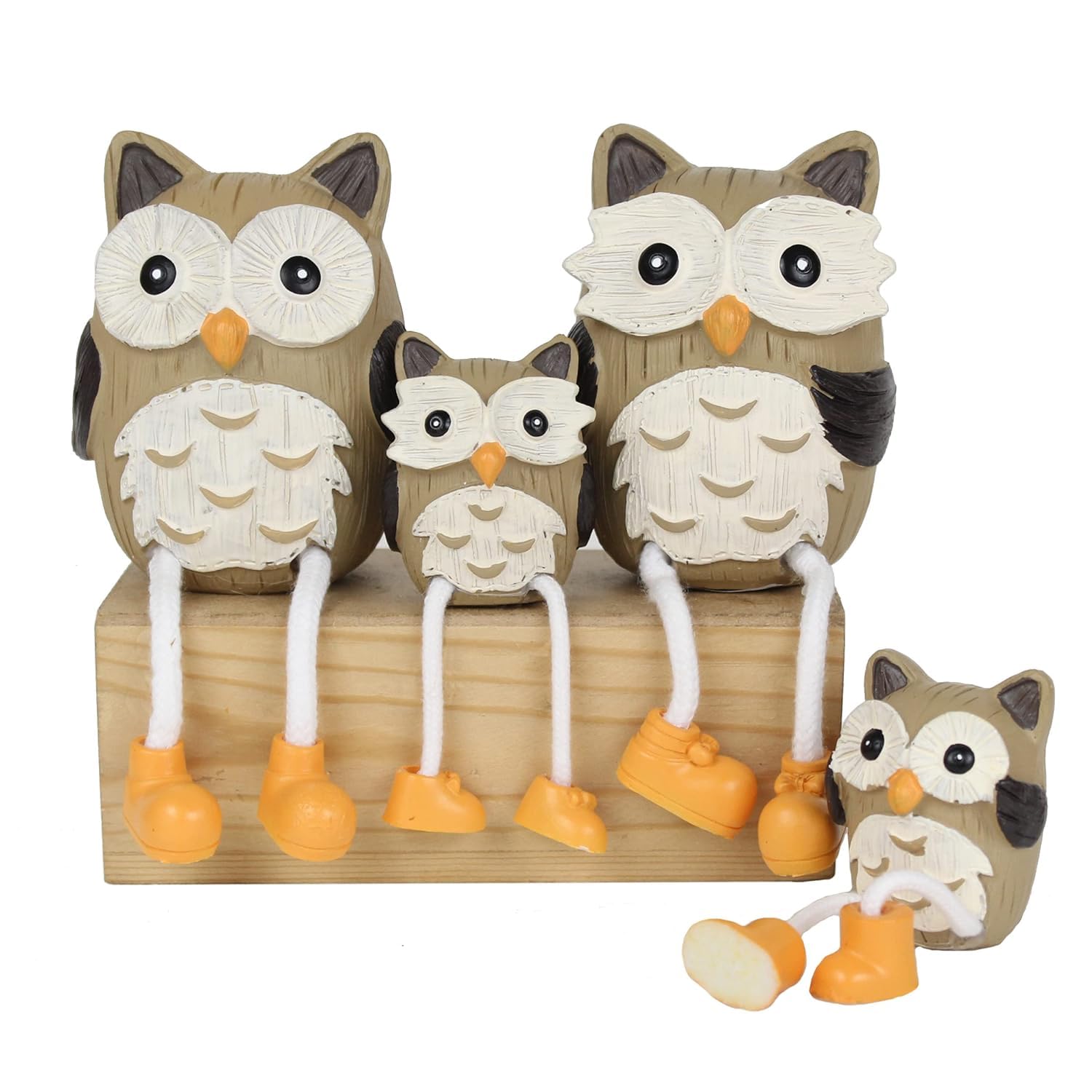 TIED RIBBONS Owl Family Shelf Sitters With Dangling Legs for Valentines Day Decorations | Resin, Pack of 4 | Miniature for Office, Table, Desk | Ornament Gifts