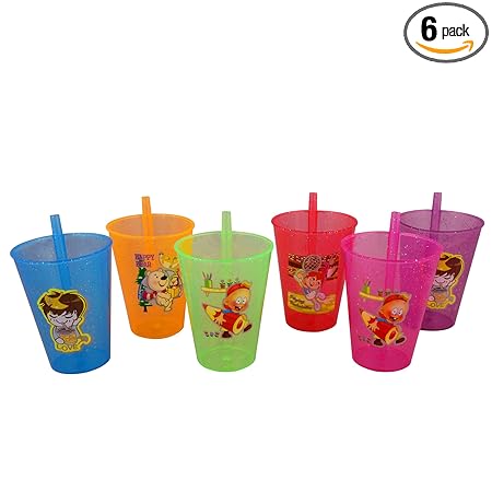 UNEQUETREND 6Pcs Glitter Sipper for Infant/Toddler 250ml, Anti-Spill Sippy Cup with Straw BPA Free, 18m+ (Multicolors, Plastic)