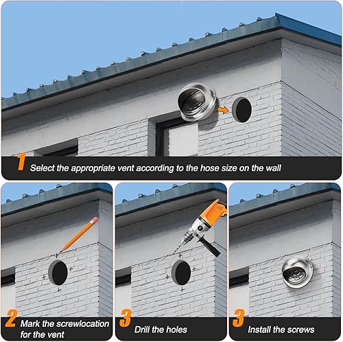 Miniatura 7 de Cubierta de ventilación para secadora exterior, rejilla de ventilación redonda de acero inoxidable de 4 pulgadas y manguera de conducto de secadora,