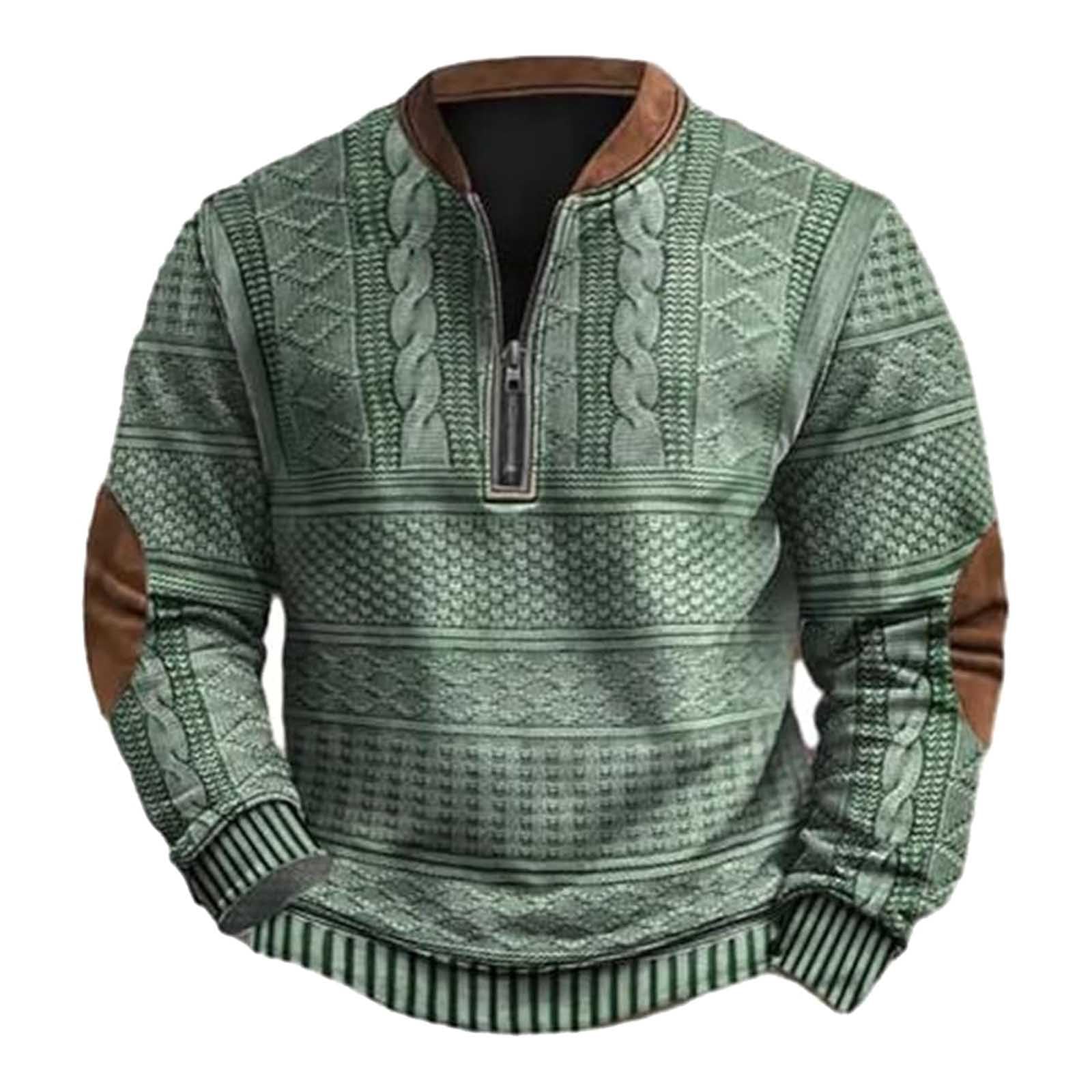 Pull à demi-fermeture éclair confortable imprimé 3D vintage