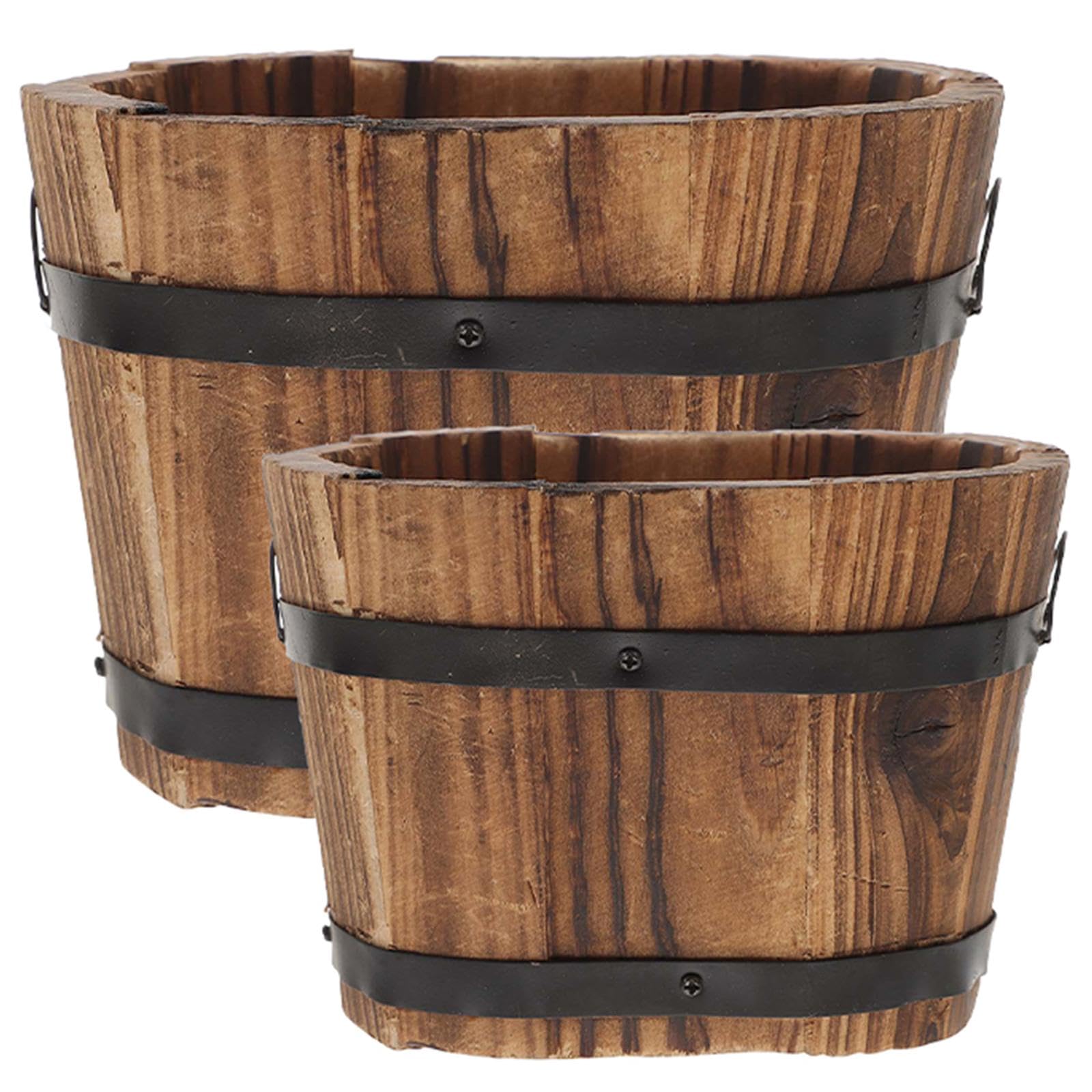 ATORSE 2X Wood Flower Pots Rustic Plant Containers for Indoor Outdoor Table Balcony-image-21