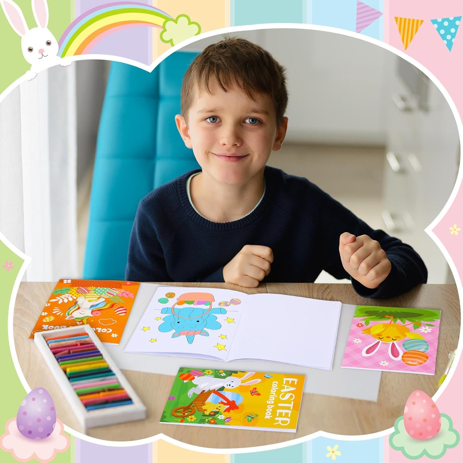 Nezyo 24 Pcs Easter Coloring Books for Kids Each 12 Sheets Easter Activity Books for Boys and Girls Ages 6-12 Bunny Chicken Egg Basket Stuffer Gifts for Boys Girls Party Favors Supplies School