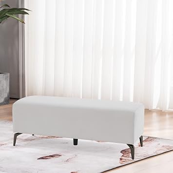 BarberPub Reception Bench, Faux Leather Waiting Room Seating for Salon, Office Lobby & Entryway, Armless Guest Bench with Padded Seat, Easy-Clean, Non-Slip Feet, W704 (Cream White)